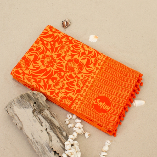 Batik Strandlaken met pompons Happy and Smile