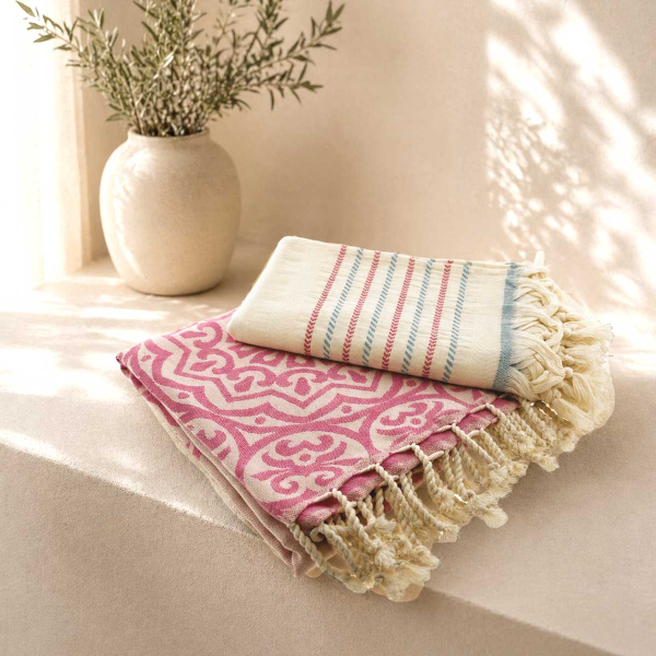 Hamamdoek Set van 2 stuks Stripe- Pink