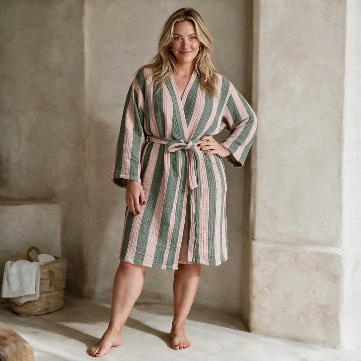 Badjas Mousseline Cabana  Dusty Rose & Olive