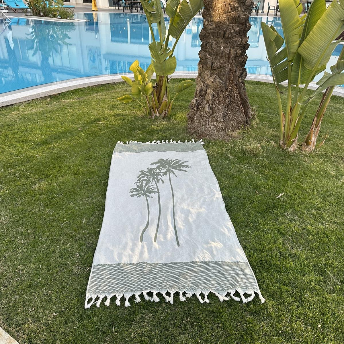 Hamamdoek Three Palms Chive Green