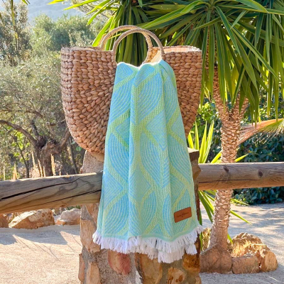 Hamamdoek Botanic Art Turquoise - Lemon