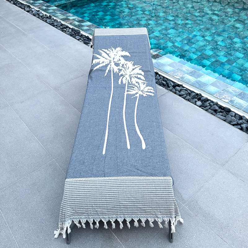 Hamamdoek Three Palms Navy Blue