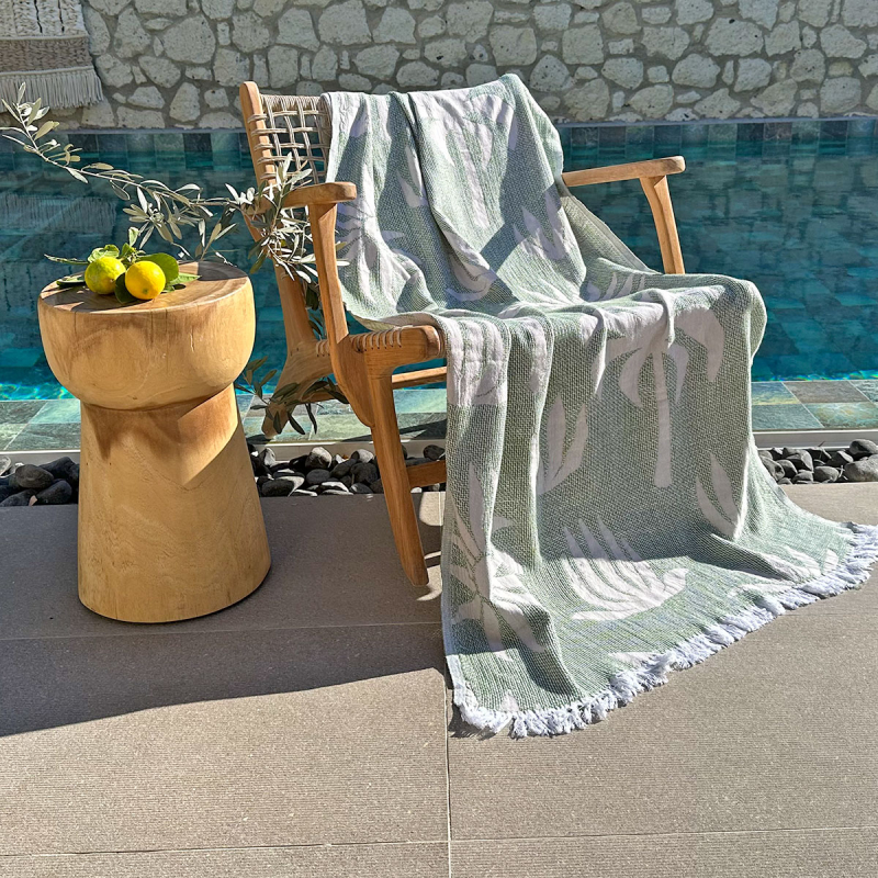 Hamamdoek Palm Beach Beige - Green