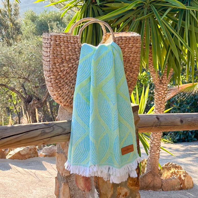 Hamamdoek Botanic Art Turquoise - Lemon